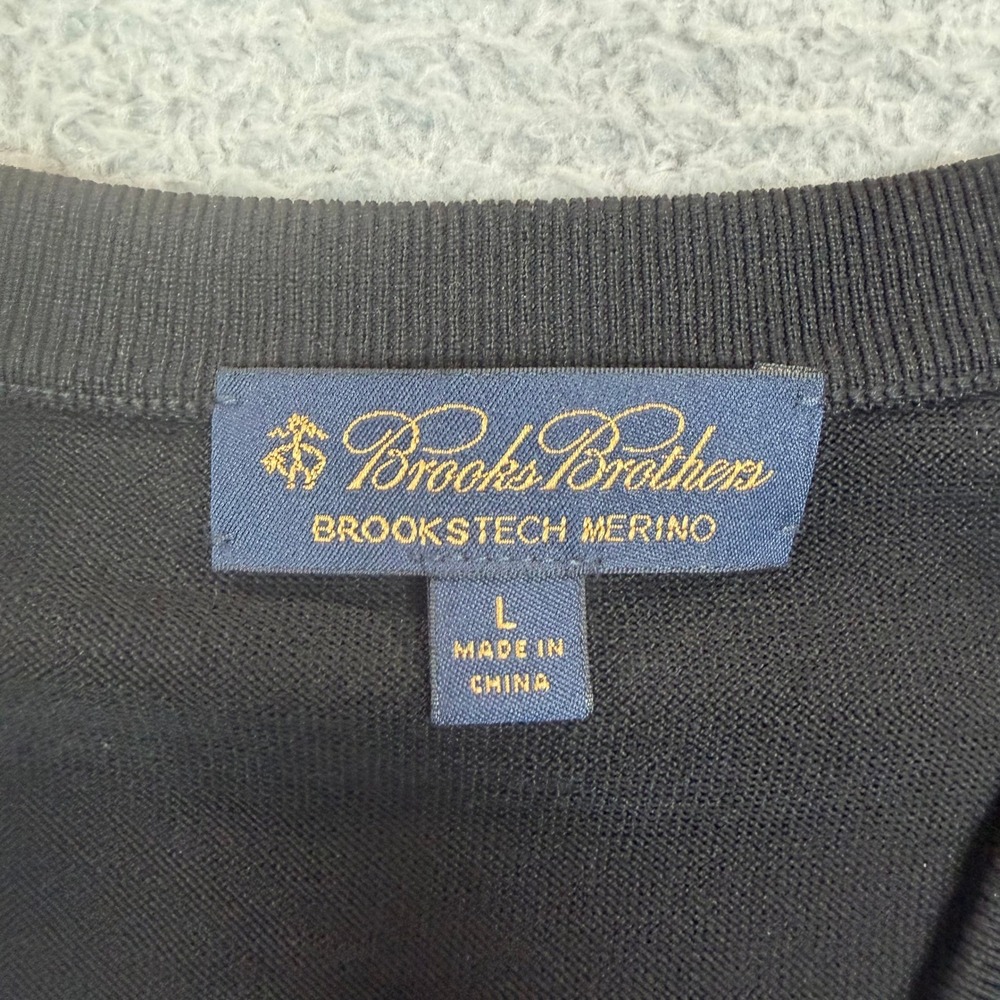 Brooks Brothers Brookstech Merino Wool V-Neck Sweater Vest Mens‎ L Black Solid - Picture 5 of 9